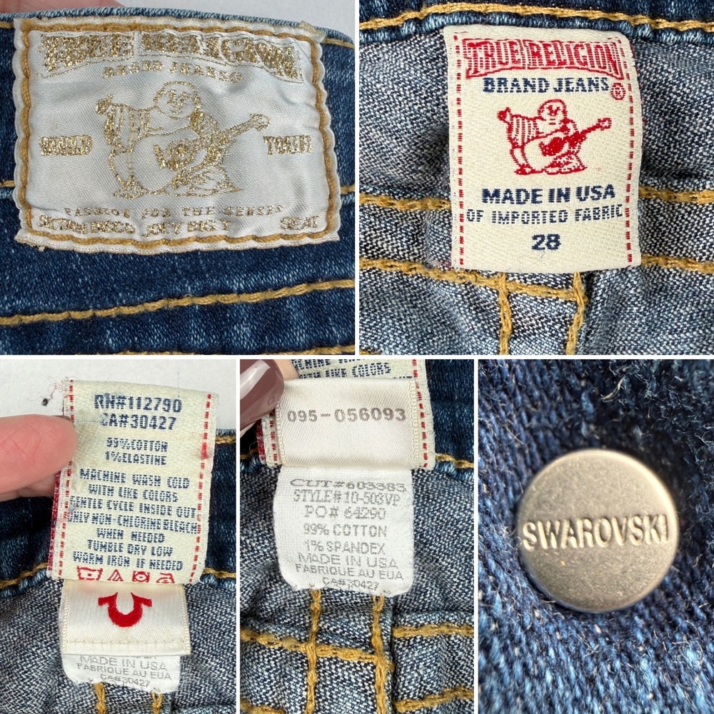 VTG True Religion‎ Disco Joey Big T Flare Jeans Y2K Low Rise Studded USA Made 28 - Picture 6 of 10